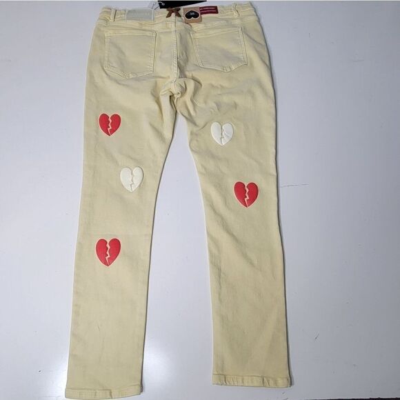 $140 NEW PHEELINGS Let It Go broken chrome red hearts CREAM OFF WHITE JEANS NWT - Picture 13 of 16